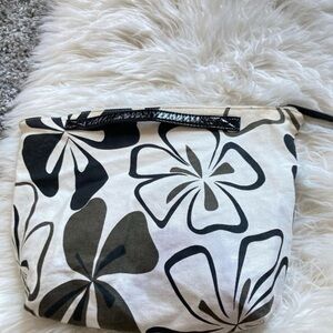 White & Black Floral Print Makeup Bag